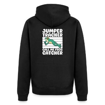 Frog Catcher Jumper Tracker Call Me Catcher Frog - Unisex Premium Bio Zip Hoodie - Schwarz - Hinten - Nico (187cm)