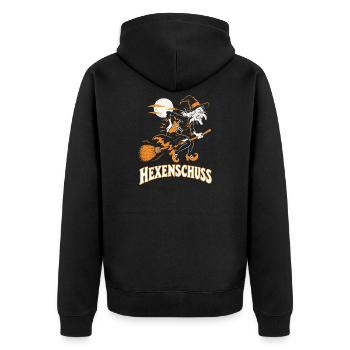 Die Hexe mit der Wärmflasche auf dem Besen - Unisex Premium Bio Zip Hoodie - Schwarz - Hinten - Nico (187cm)