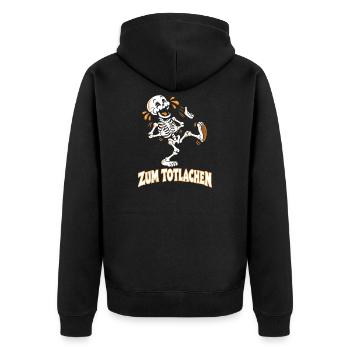 Zum Totlachen – Das lachende Skelett - Unisex Premium Bio Zip Hoodie - Schwarz - Hinten - Nico (187cm)