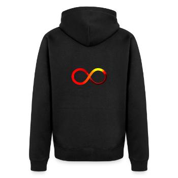 Unendlich Unendlichkeit Symbol rot orange gelb - Unisex Premium Bio Zip Hoodie - Schwarz - Hinten - Nico (187cm)