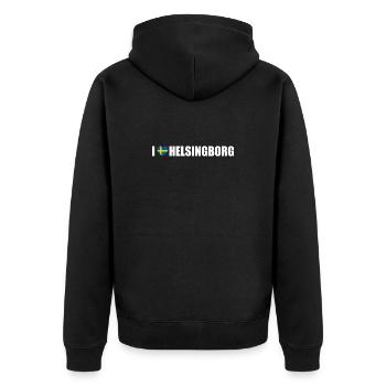 I love Helsingborg Schweden - Unisex Premium Bio Zip Hoodie - Schwarz - Hinten - Nico (187cm)