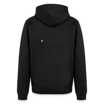Warten auf Designbild - Unisex Premium Bio Zip Hoodie - Schwarz - Hinten - Nico (187cm)