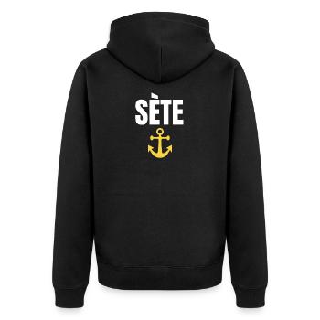 Sète Anker Grafik Sète Souvenir - Unisex Premium Bio Zip Hoodie - Schwarz - Hinten - Nico (187cm)