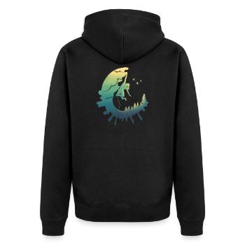 Moonlit Female Rock Climber Forest Silhouette - Unisex Premium Organic Zip Hoodie - black - Back - Nico (187cm)