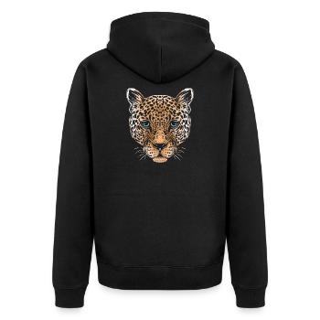 Leopard Gepard Jaguar - Unisex Premium Bio Zip Hoodie - Schwarz - Hinten - Nico (187cm)