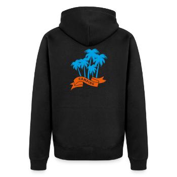 Camping Palm Trees Banderole Camping Vacation Fan Camper - Unisex Premium Organic Zip Hoodie - black - Back - Nico (187cm)