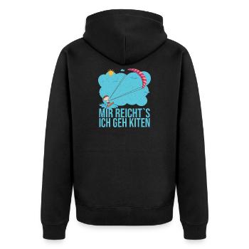 Mir reicht es ich geh kiten das ist mein Hobby - Unisex Premium Bio Zip Hoodie - Schwarz - Hinten - Nico (187cm)