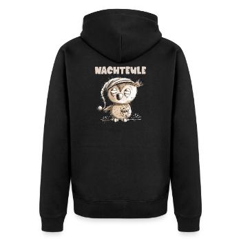 Drollige Nachteule Eule - Unisex Premium Bio Zip Hoodie - Schwarz - Hinten - Nico (187cm)