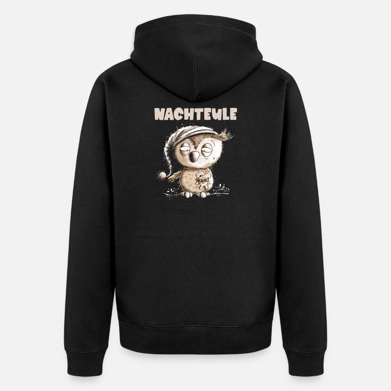 Drollige Nachteule Eule - Unisex Premium Bio Zip Hoodie - Schwarz