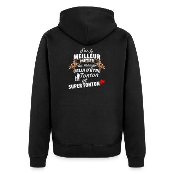 Humorvolles Zitat für Profis - Unisex Premium Bio Zip Hoodie - Schwarz - Hinten - Nico (187cm)