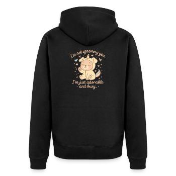 Süßer Einhorn-Welpe mit frechem Spruch - Unisex Premium Bio Zip Hoodie - Schwarz - Hinten - Nico (187cm)