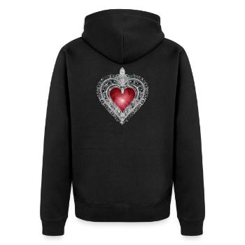 Broche traditionnelle avec motif bijou rouge - Veste à capuche bio Premium Unisexe - noir - Dos - Nico (187cm)