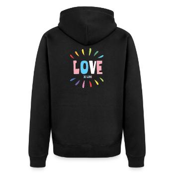 Mois de la fierté LGBT - Love is Love - Veste à capuche bio Premium Unisexe - noir - Dos - Nico (187cm)