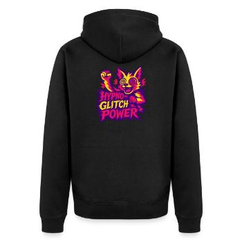 Hypno Glitch Power! - Unisex Premium Bio Zip Hoodie - Schwarz - Hinten - Nico (187cm)