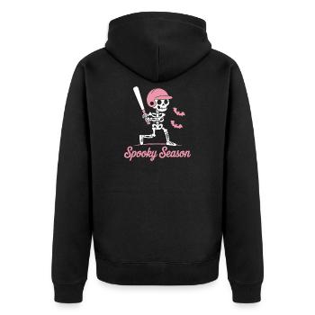 Spooky Skeleton Baseball in Pink - Unisex Premium Organic Zip Hoodie - black - Back - Nico (187cm)