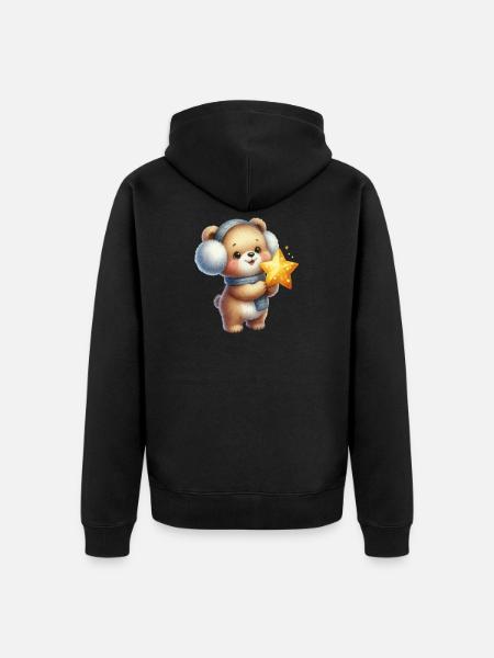 Cozy bear with Star Wish - Unisex Premium Organic Zip Hoodie - black