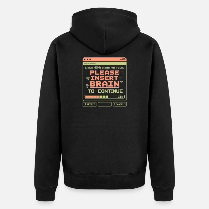 Error 404 Brain Not Found Pixel Design - Unisex Premium Organic Zip Hoodie - black