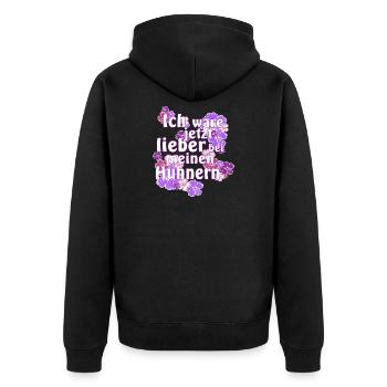 Lieber bei meinen Hühnern mit Hibiskus - Unisex Premium Bio Zip Hoodie - Schwarz - Hinten - Nico (187cm)
