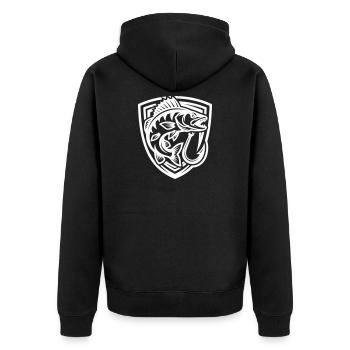 Hecht Fisch Angeln Wappen - Unisex Premium Bio Zip Hoodie - Schwarz - Hinten - Nico (187cm)