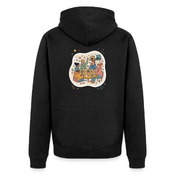 Friends meeting coffee music - Unisex Premium Organic Zip Hoodie - black - Back - Nico (187cm)