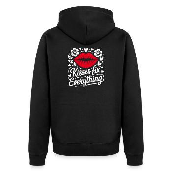 Küsse heilen alles Lippenmotiv - Unisex Premium Bio Zip Hoodie - Schwarz - Hinten - Nico (187cm)