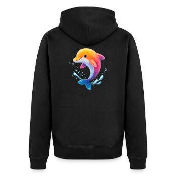 Farbiger Delfin Spritz - Unisex Premium Bio Zip Hoodie - Schwarz - Hinten - Nico (187cm)