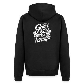 Grusel ist mein Kuschel Fortgeschrittene - Unisex Premium Bio Zip Hoodie - Schwarz - Hinten - Nico (187cm)