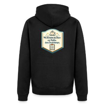 Kaffee zuerst, Entscheidungen danach - Unisex Premium Bio Zip Hoodie - Schwarz - Hinten - Nico (187cm)
