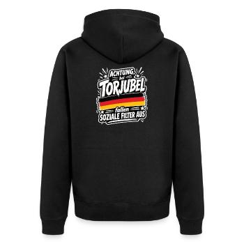 Achtung, bei Torjubel fallen soziale Filter aus - Unisex Premium Bio Zip Hoodie - Schwarz - Hinten - Nico (187cm)