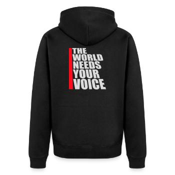 Die Welt Braucht Deine Stimme Inspirierend Zitat - Unisex Premium Bio Zip Hoodie - Schwarz - Hinten - Nico (187cm)