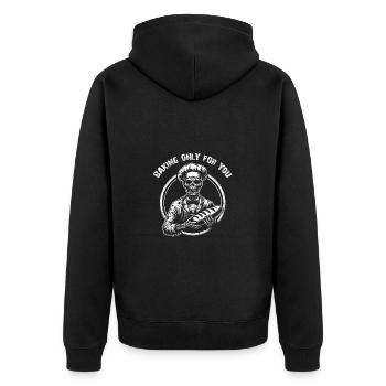 Ich backe für Dich gruseliger Bäckerzombie - Unisex Premium Bio Zip Hoodie - Schwarz - Hinten - Nico (187cm)