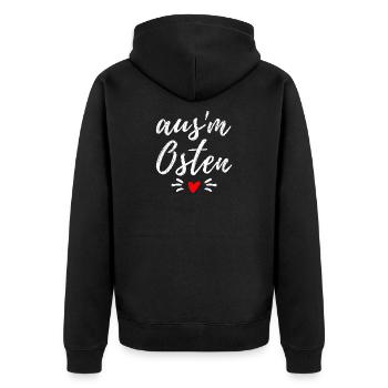 Osten - Ossi - Ost Deutschland - Mauerfall - Unisex Premium Bio Zip Hoodie - Schwarz - Hinten - Nico (187cm)
