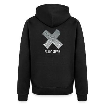 Problem solved (place on black item) - Unisex Premium Bio Zip Hoodie - Schwarz - Hinten - Nico (187cm)