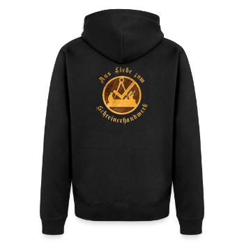 Schreiner Zunftwappen aus Holz | Handwerk Liebe - Unisex Premium Bio Zip Hoodie - Schwarz - Hinten - Nico (187cm)