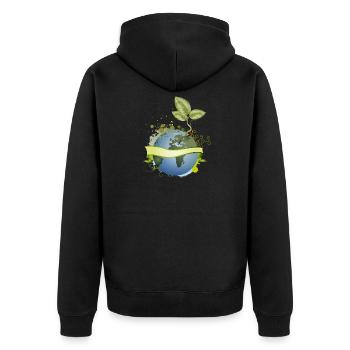 in the earth unfolds with banner - Unisex Premium Organic Zip Hoodie - black - Back - Nico (187cm)