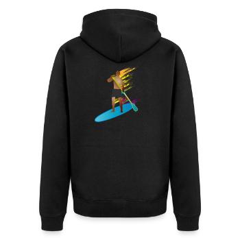 Stand up paddling - Mann mit Paddle Board - Unisex Premium Bio Zip Hoodie - Schwarz - Hinten - Nico (187cm)