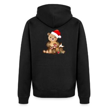 goldiger Bär für Weihnachten mit Weihnachtsmütze - Unisex Premium Bio Zip Hoodie - Schwarz - Hinten - Nico (187cm)