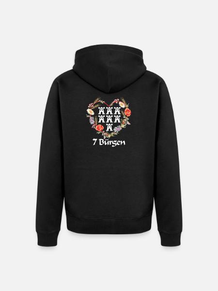 Siebenbuerger Design mit Wappen und Blumenmotiv - Unisex Premium Bio Zip Hoodie - Schwarz