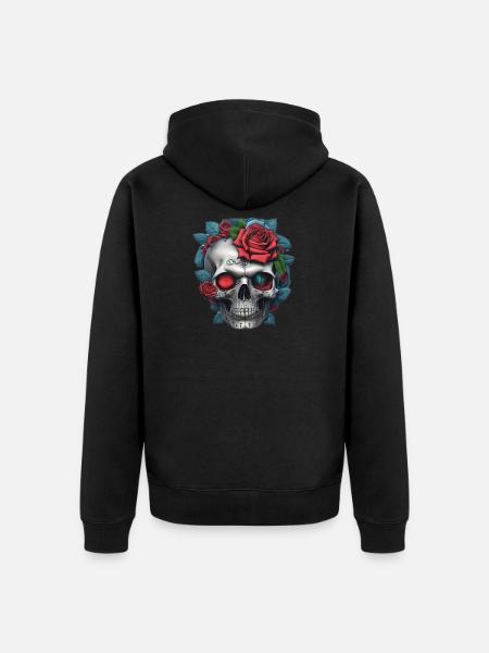 Skull with roses - Unisex Premium Organic Zip Hoodie - black