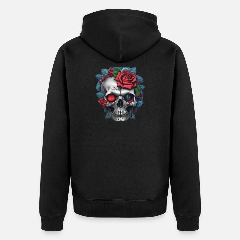 Crâne avec des roses - Veste à capuche bio Premium Unisexe - noir