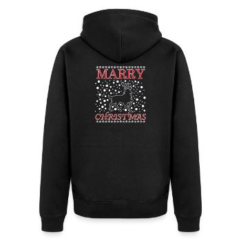 Weihnachtshund Sprung mit Schriftzug - Unisex Premium Bio Zip Hoodie - Schwarz - Hinten - Nico (187cm)