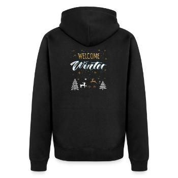 Welcome Winter - Unisex Premium Bio Zip Hoodie - Schwarz - Hinten - Nico (187cm)