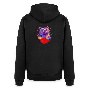 Colorful Grizzly Bear Heart - Unisex Premium Organic Zip Hoodie - black - Back - Nico (187cm)