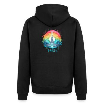 Pariser Eiffelturm mit Regenbogen-LGBT-Skyline - Unisex Premium Bio Zip Hoodie - Schwarz - Hinten - Nico (187cm)