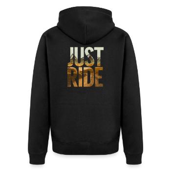 Fahr einfach Mountain Vista - Unisex Premium Bio Zip Hoodie - Schwarz - Hinten - Nico (187cm)