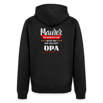 Maurer Opa - Unisex Premium Bio Zip Hoodie - Schwarz - Hinten - Nico (187cm)