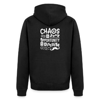 Chaos Is Just Opportunity in Disguise - Unisex Premium Organic Zip Hoodie - black - Back - Nico (187cm)