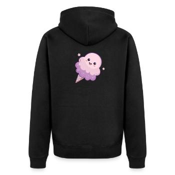 Pastelllila Kawaii Eis - Unisex Premium Bio Zip Hoodie - Schwarz - Hinten - Nico (187cm)