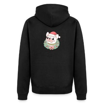 Bulldog-Weihnachtskranz - Unisex Premium Bio Zip Hoodie - Schwarz - Hinten - Nico (187cm)