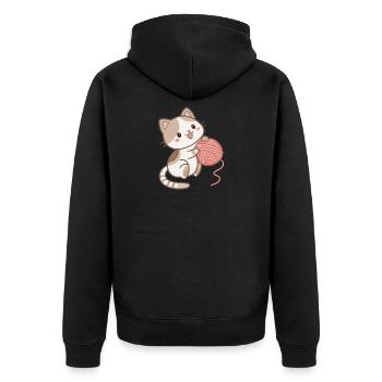 Kitten and Ball of Wool - Unisex Premium Organic Zip Hoodie - black - Back - Nico (187cm)